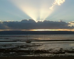 View across the Dee at dusk, towards Wales, from Heswall Fields